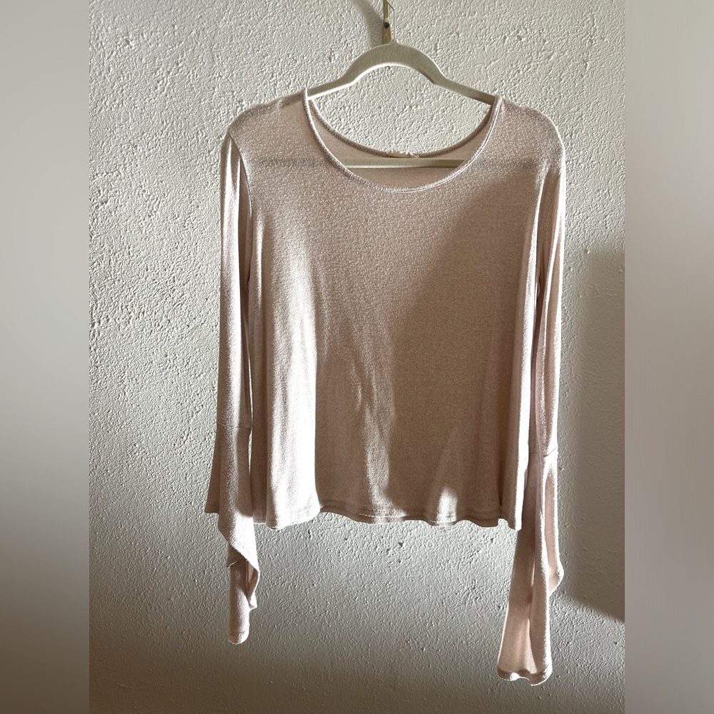 Beige knit top with bell sleeves, size M